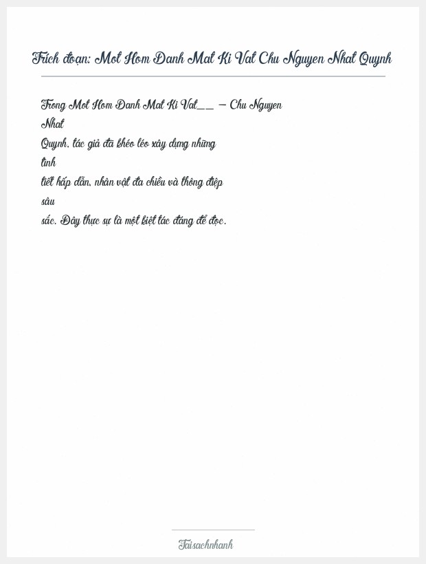 Trích đoạn Mot Hom Danh Mat Ki Vat Chu Nguyen Nhat Quynh