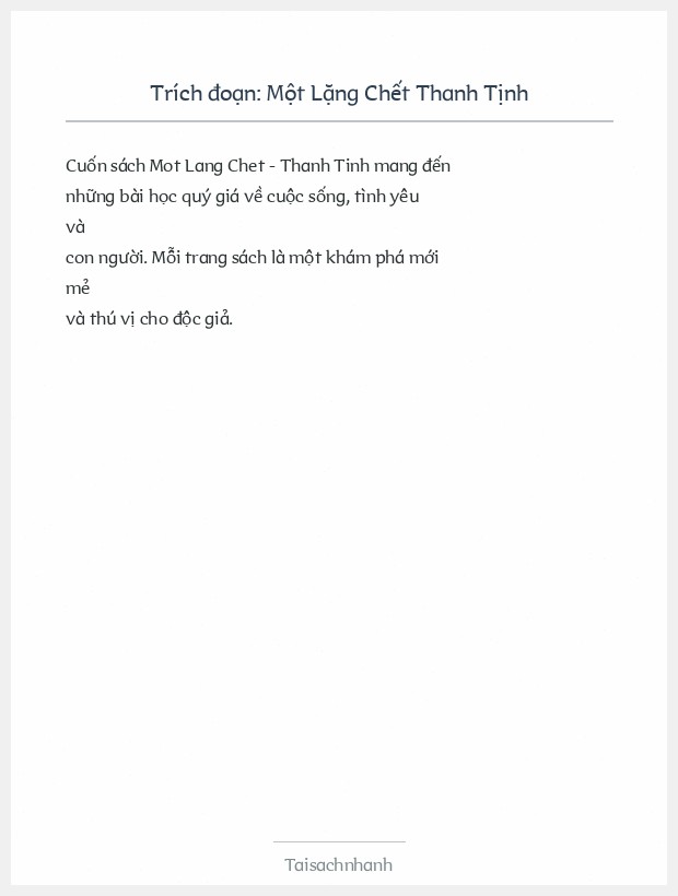 Trích đoạn Một Lặng Chết Thanh Tịnh