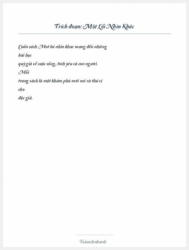 Trích đoạn Một Lối Nhìn Khác