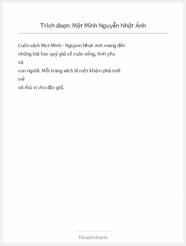 Trích đoạn Một Mình Nguyễn Nhật Ánh