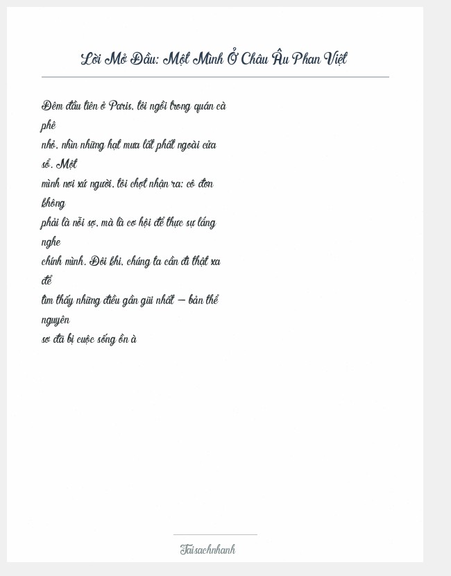 Trích đoạn Một Mình Ở Châu Âu Phan Việt