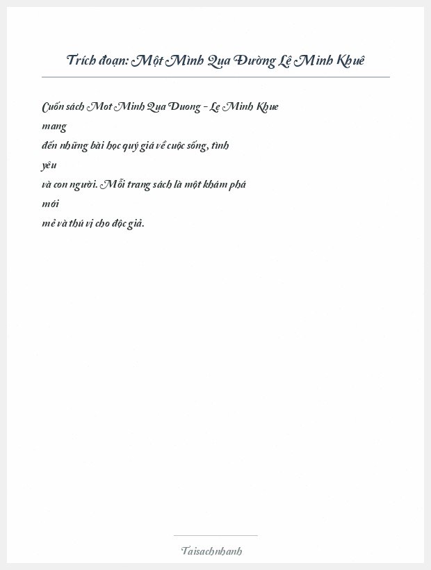 Trích đoạn Một Mình Qua Đường Lê Minh Khuê