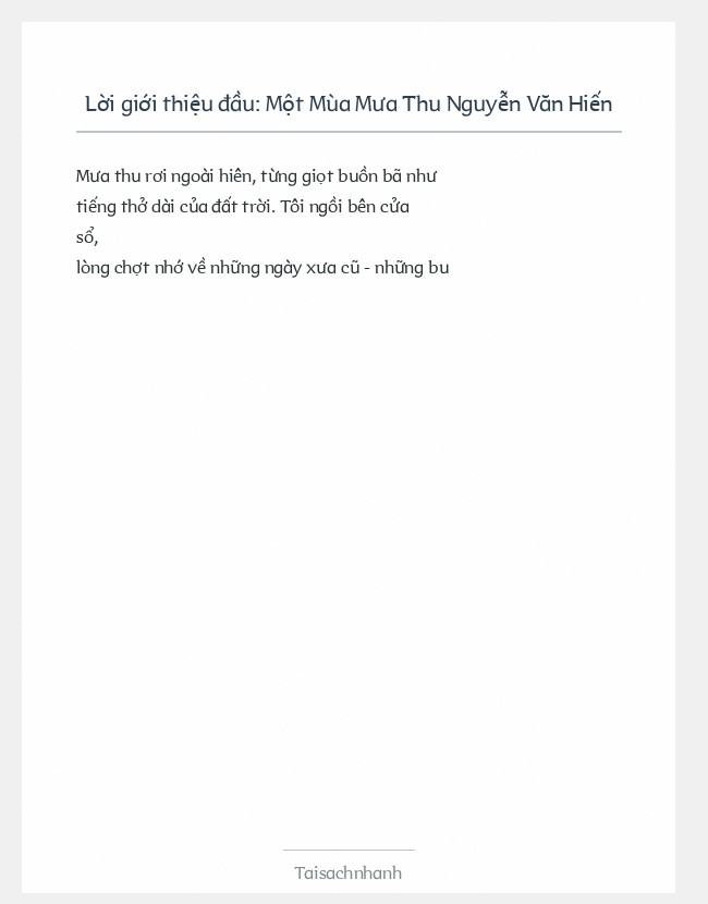 Trích đoạn Một Mùa Mưa Thu Nguyễn Văn Hiến