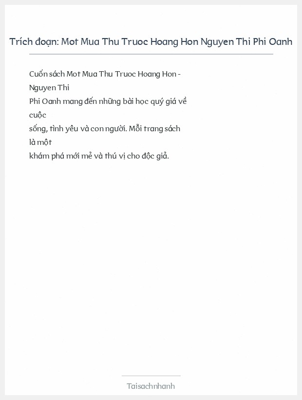 Trích đoạn Mot Mua Thu Truoc Hoang Hon Nguyen Thi Phi Oanh