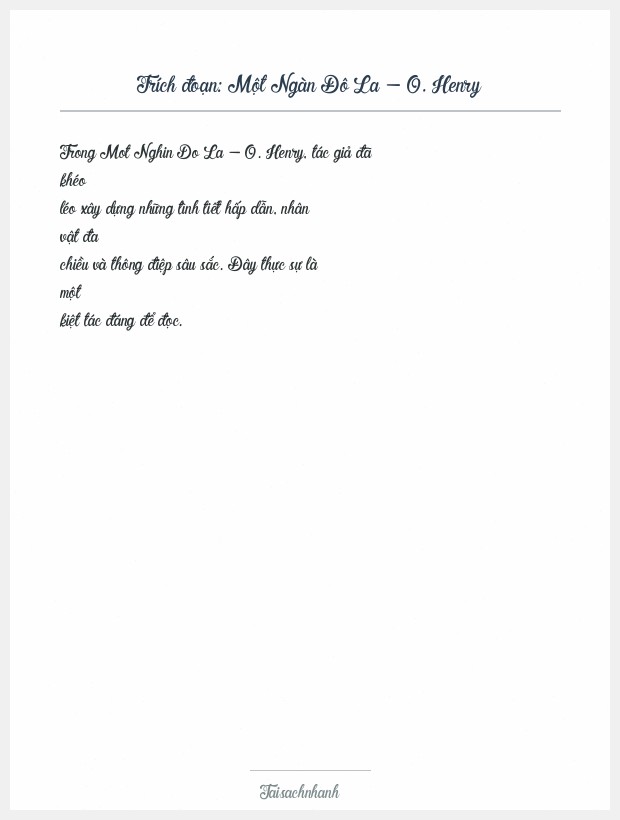 Trích đoạn Một Ngàn Đô La - O. Henry