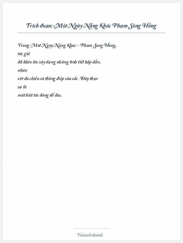 Trích đoạn Một Ngày Nắng Khác Phạm Sông Hồng