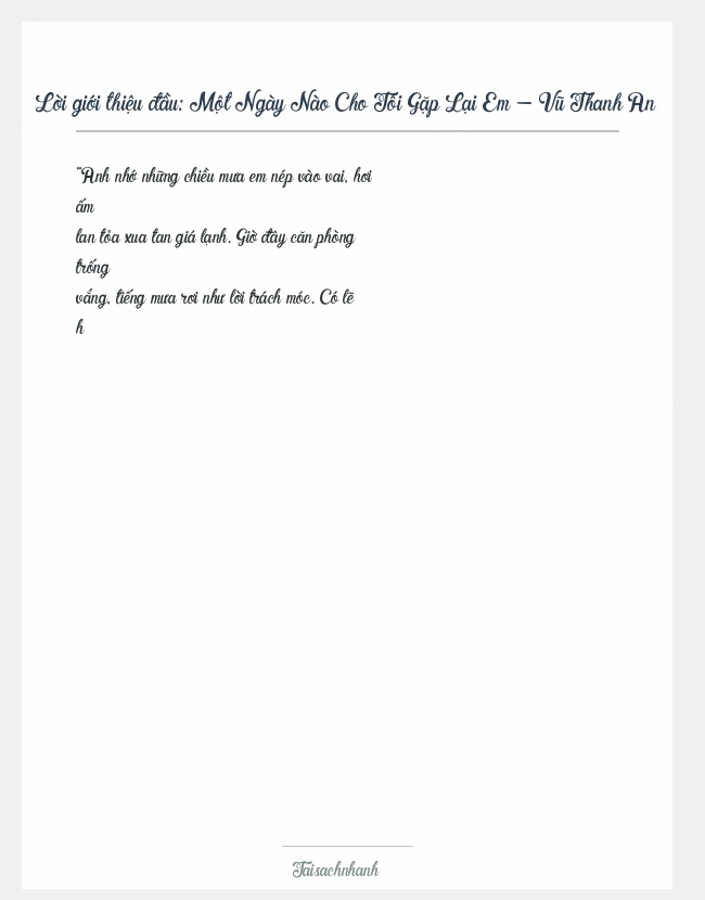 Trích đoạn Một Ngày Nào Cho Tôi Gặp Lại Em - Vũ Thanh An