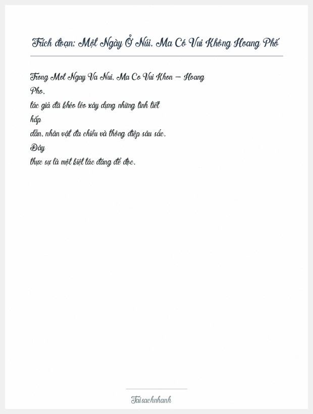 Trích đoạn Một Ngày Ở Núi, Ma Có Vui Không Hoang Phố