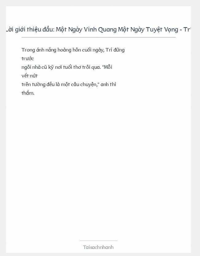 Trích đoạn Một Ngày Vinh Quang Một Ngày Tuyệt Vọng - Trí