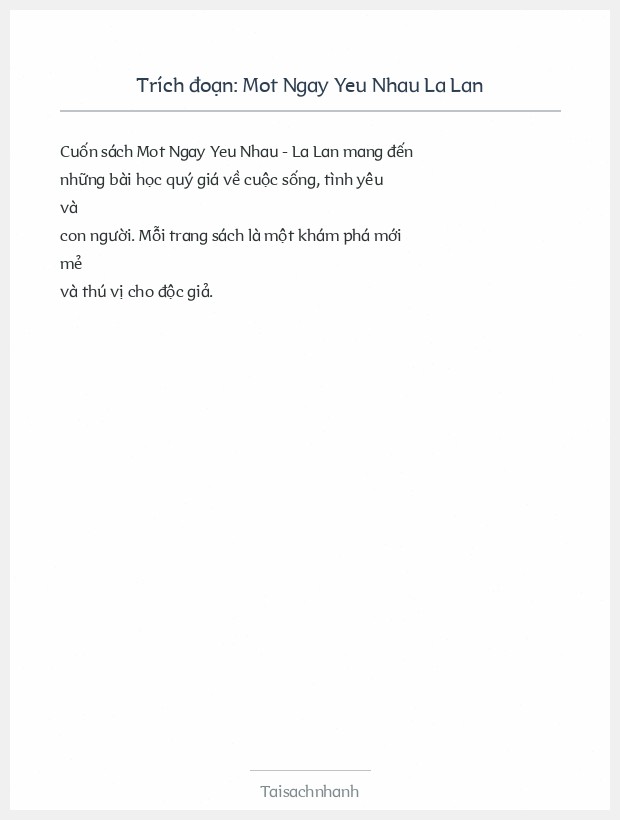 Trích đoạn Mot Ngay Yeu Nhau La Lan