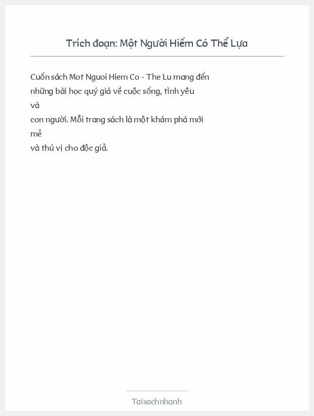 Trích đoạn Một Người Hiếm Có Thể Lựa