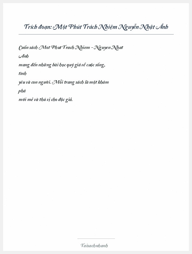 Trích đoạn Một Phút Trách Nhiệm Nguyễn Nhật Ánh