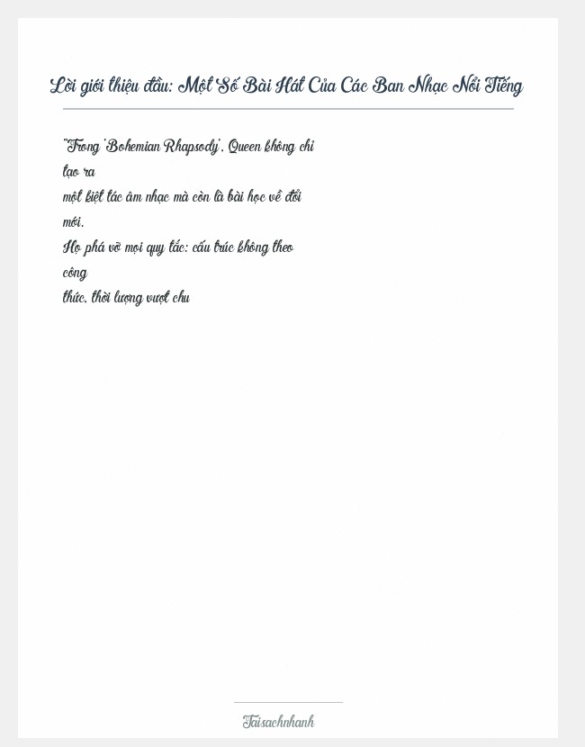 Trích đoạn Một Số Bài Hát Của Các Ban Nhạc Nổi Tiếng