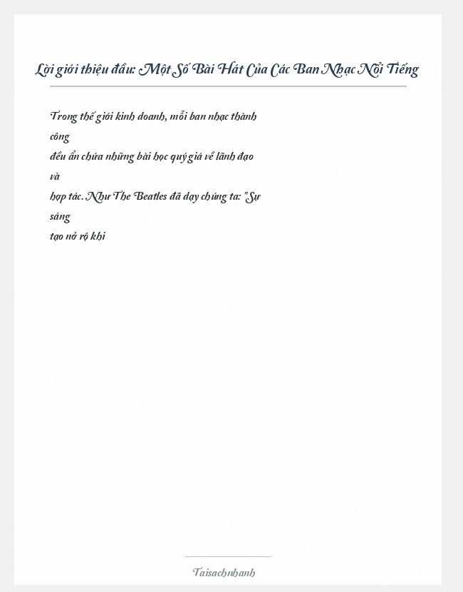 Trích đoạn Một Số Bài Hát Của Các Ban Nhạc Nổi Tiếng