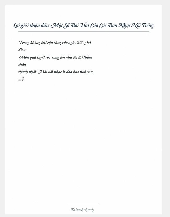 Trích đoạn Một Số Bài Hát Của Các Ban Nhạc Nổi Tiếng