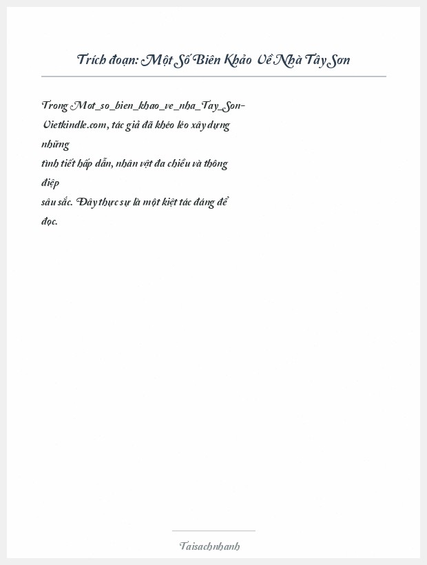 Trích đoạn Một Số Biên Khảo Về Nhà Tây Sơn