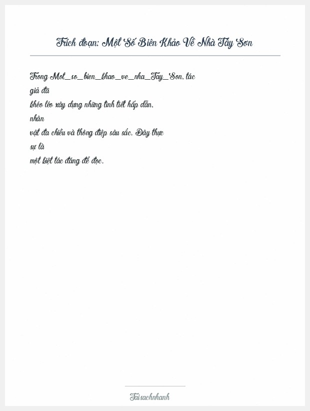 Trích đoạn Một Số Biên Khảo Về Nhà Tây Sơn