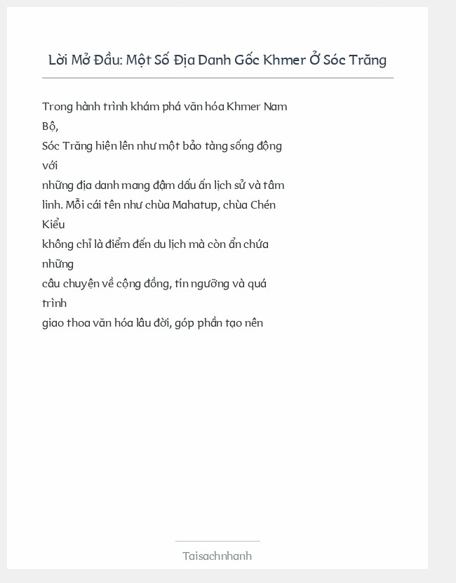 Trích đoạn Một Số Địa Danh Gốc Khmer Ở Sóc Trăng