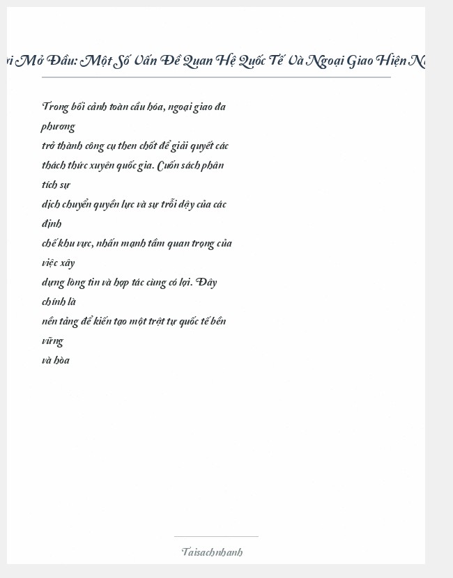 Trích đoạn Một Số Vấn Đề Quan Hệ Quốc Tế Và Ngoại Giao Hiện Nay