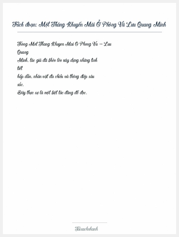 Trích đoạn Một Tháng Khuyến Mãi Ở Phòng Vũ Lưu Quang Minh