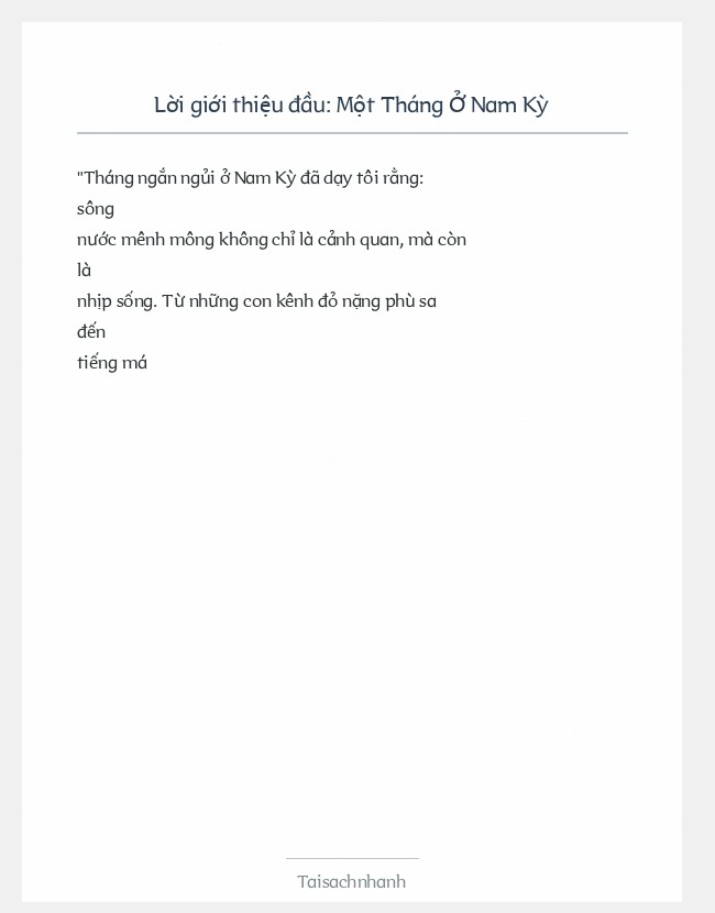 Trích đoạn Một Tháng Ở Nam Kỳ