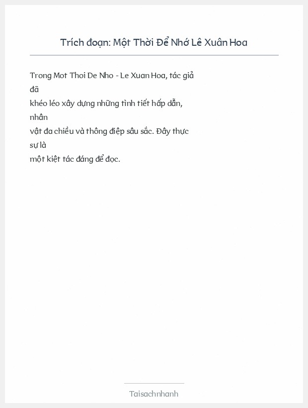 Trích đoạn Một Thời Để Nhớ Lê Xuân Hoa