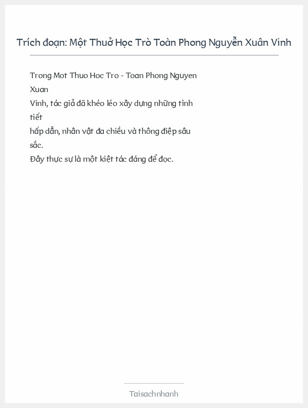 Trích đoạn Một Thuở Học Trò Toàn Phong Nguyễn Xuân Vinh