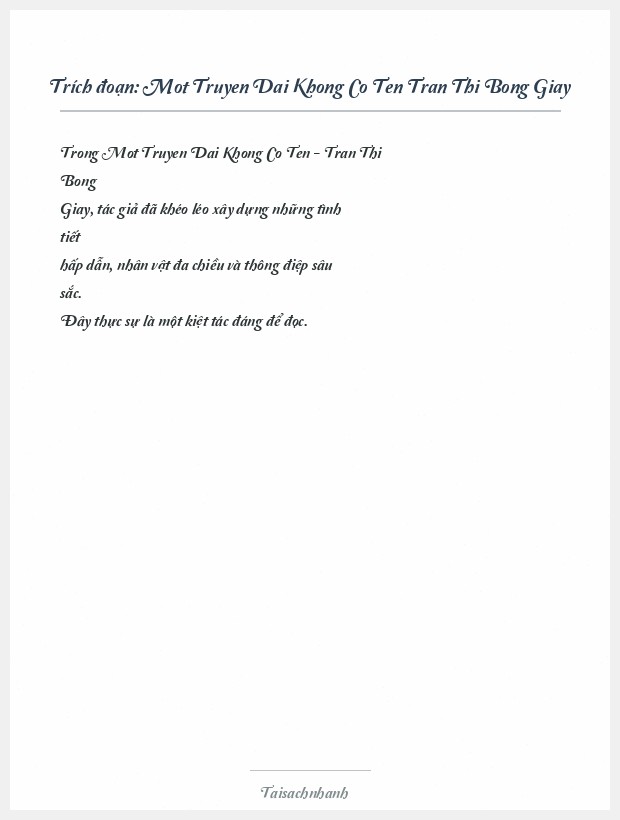 Trích đoạn Mot Truyen Dai Khong Co Ten Tran Thi Bong Giay