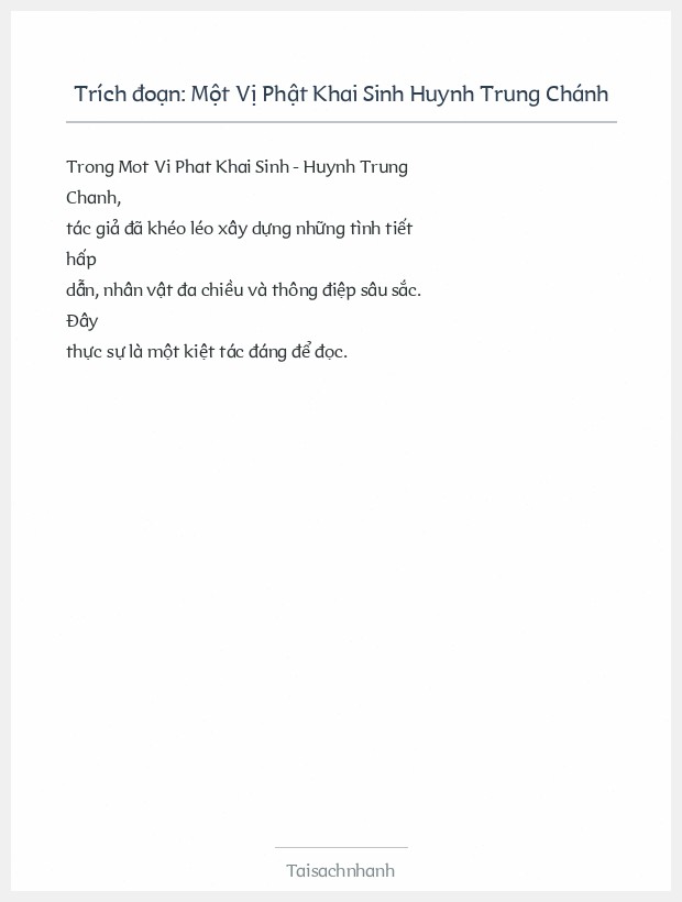 Trích đoạn Một Vị Phật Khai Sinh Huynh Trung Chánh