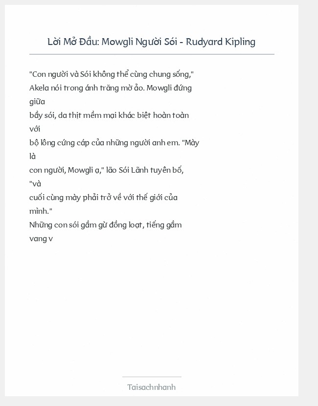 Trích đoạn Mowgli Người Sói - Rudyard Kipling