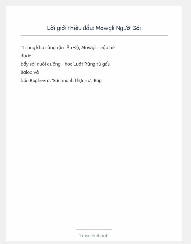 Trích đoạn Mowgli Người Sói