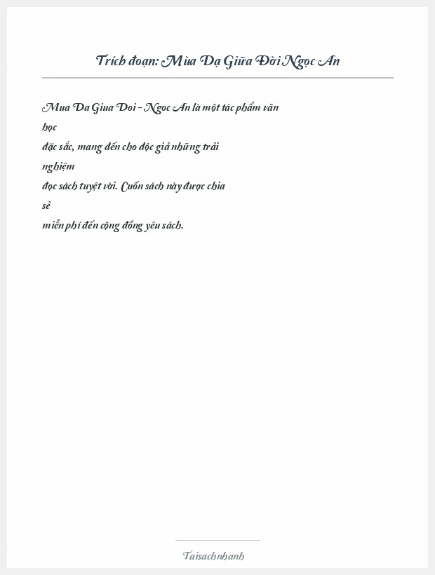 Trích đoạn Mùa Dạ Giữa Đời Ngọc An