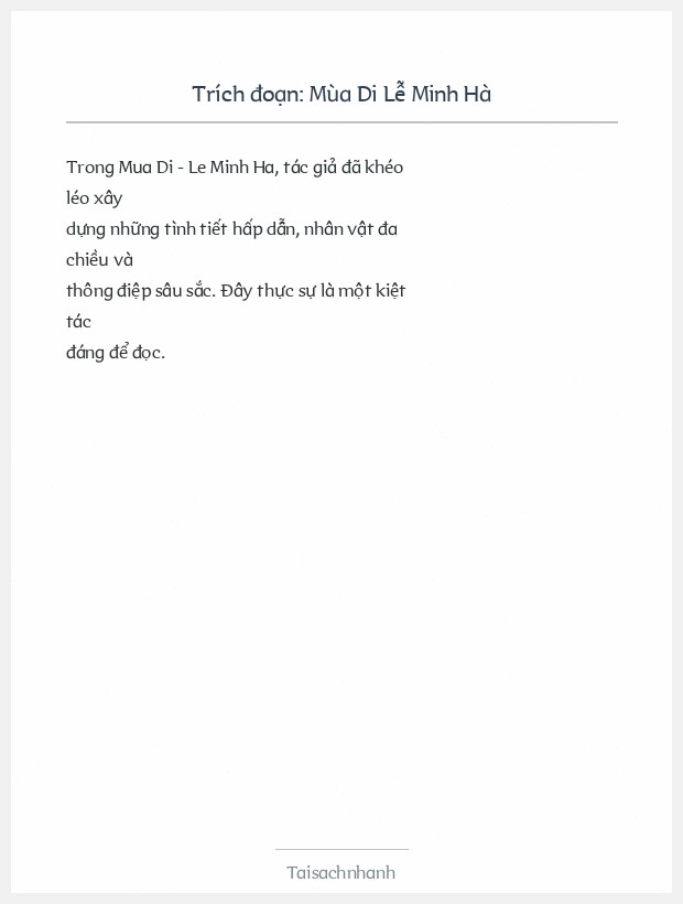 Trích đoạn Mùa Di Lễ Minh Hà