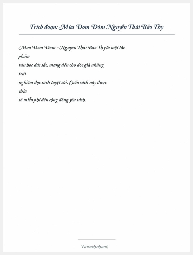 Trích đoạn Mùa Đom Đóm Nguyễn Thái Bảo Thy