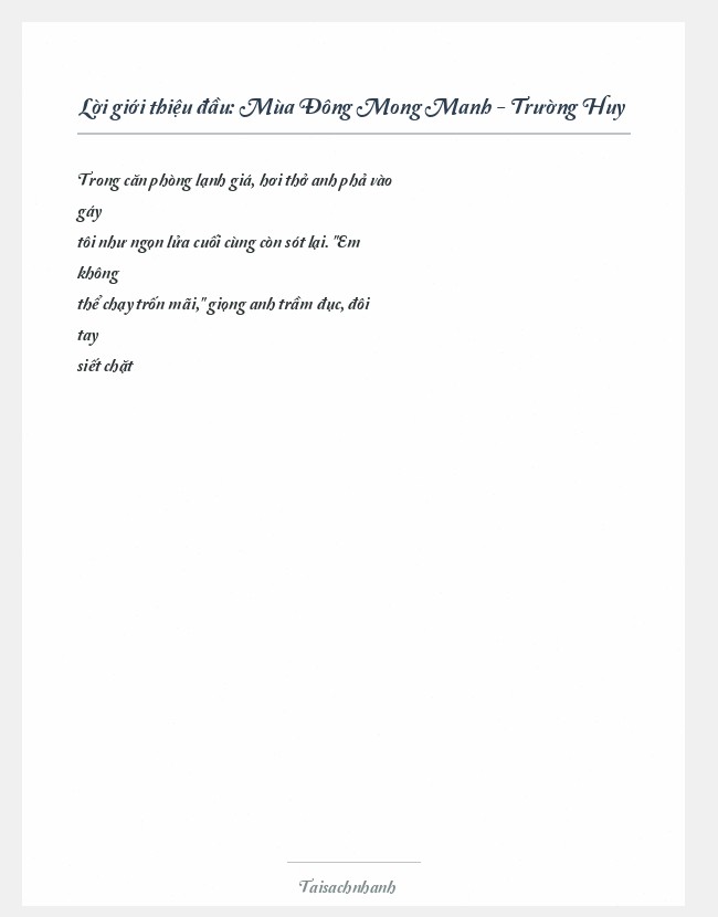 Trích đoạn Mùa Đông Mong Manh - Trường Huy