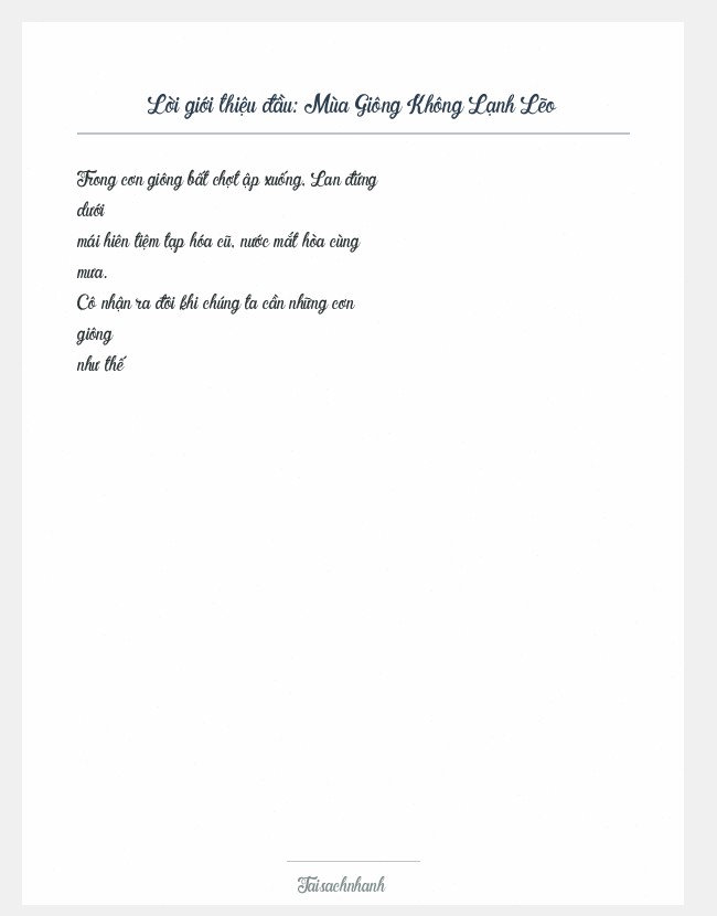 Trích đoạn Mùa Giông Không Lạnh Lẽo