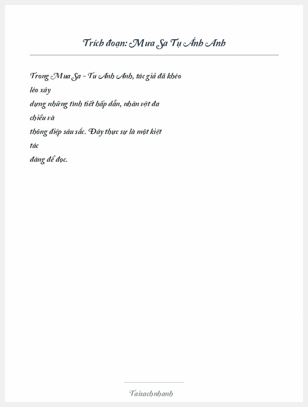 Trích đoạn Mưa Sa Tụ Ánh Anh