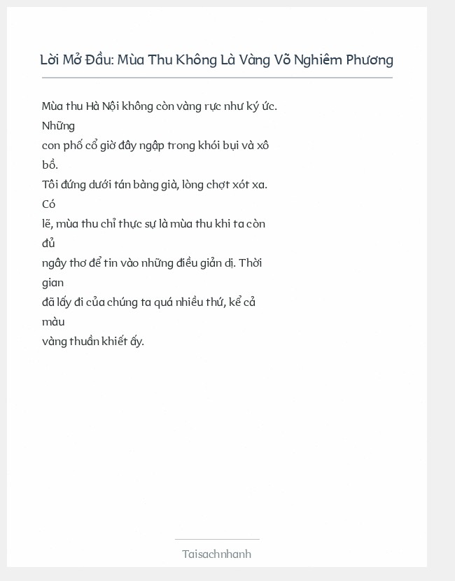 Trích đoạn Mùa Thu Không Là Vàng Võ Nghiêm Phương