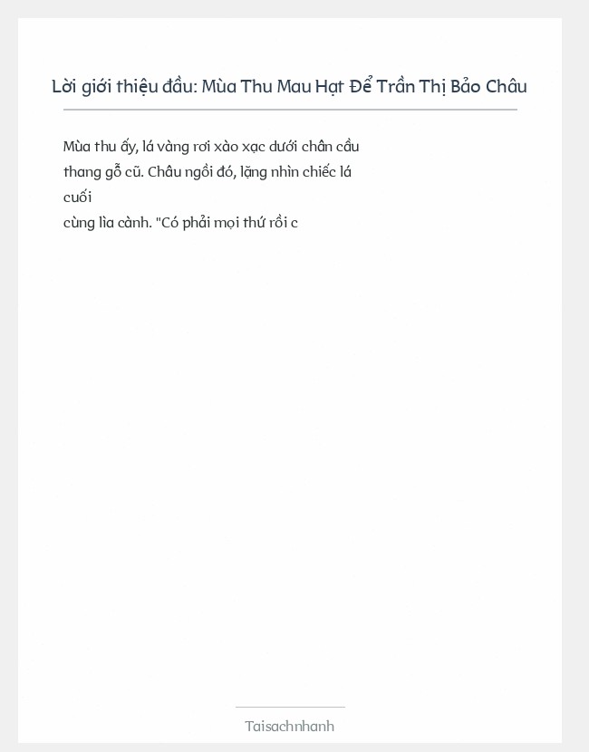 Trích đoạn Mùa Thu Mau Hạt Để Trần Thị Bảo Châu