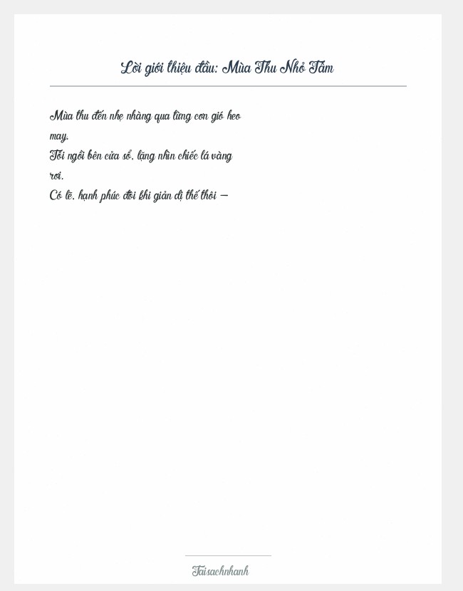 Trích đoạn Mùa Thu Nhỏ Tâm