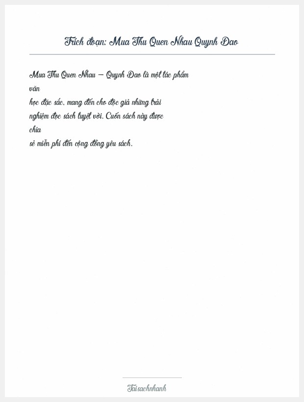 Trích đoạn Mua Thu Quen Nhau Quynh Dao