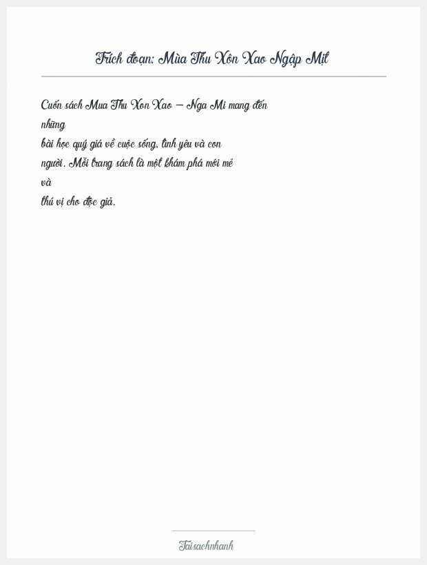 Trích đoạn Mùa Thu Xôn Xao Ngập Mịt