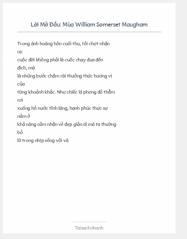 Trích đoạn Mùa William Somerset Maugham