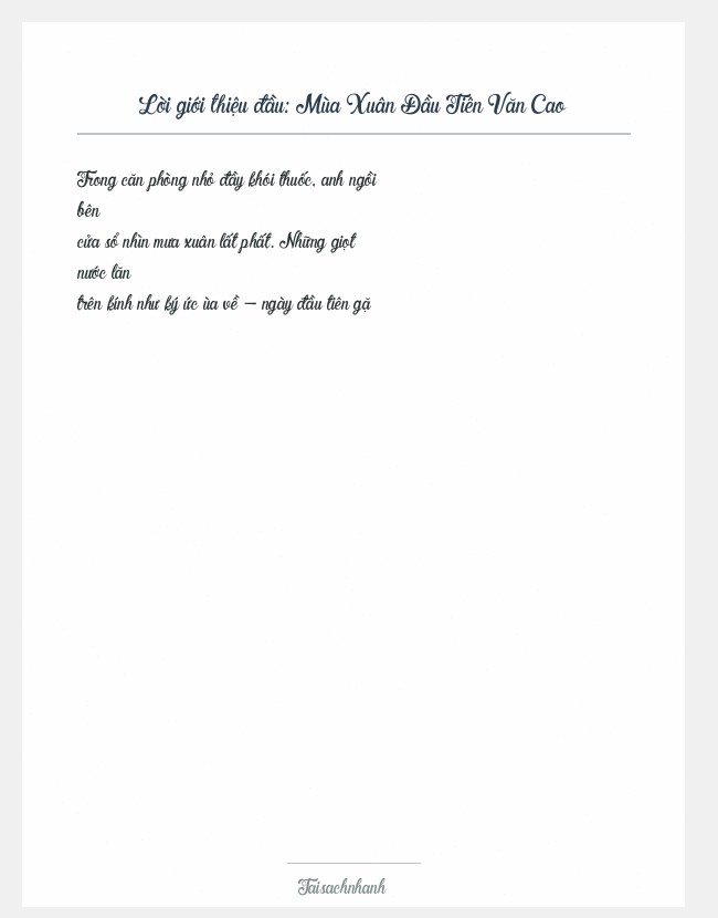 Trích đoạn Mùa Xuân Đầu Tiên Văn Cao