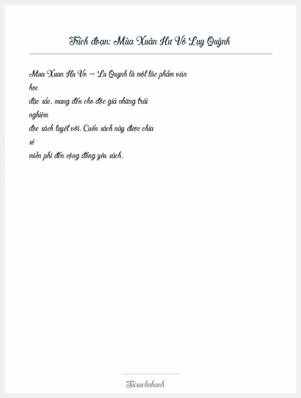 Trích đoạn Mùa Xuân Hư Vô Lụy Quỳnh