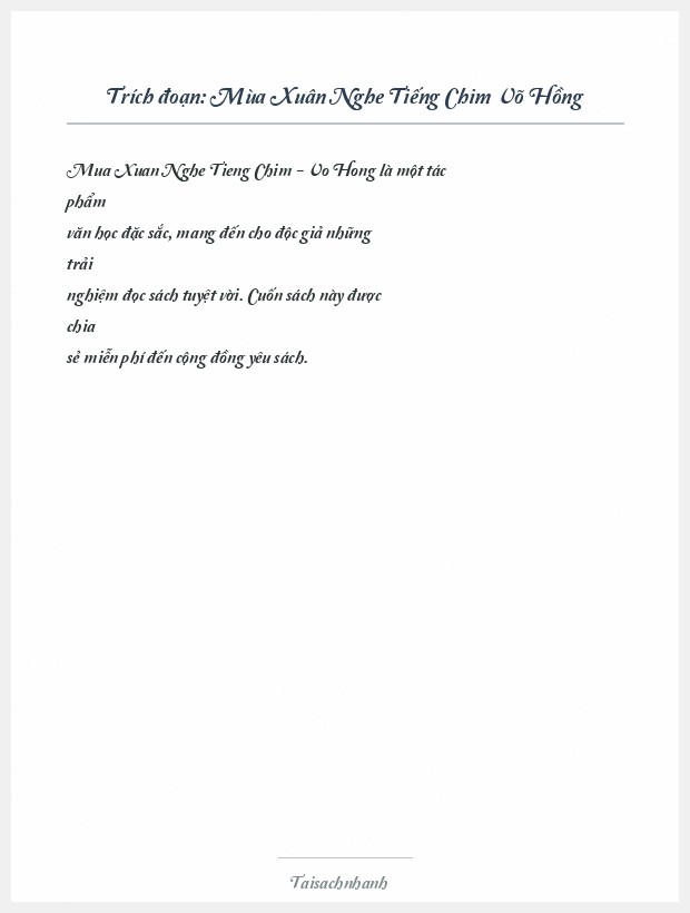 Trích đoạn Mùa Xuân Nghe Tiếng Chim Võ Hồng