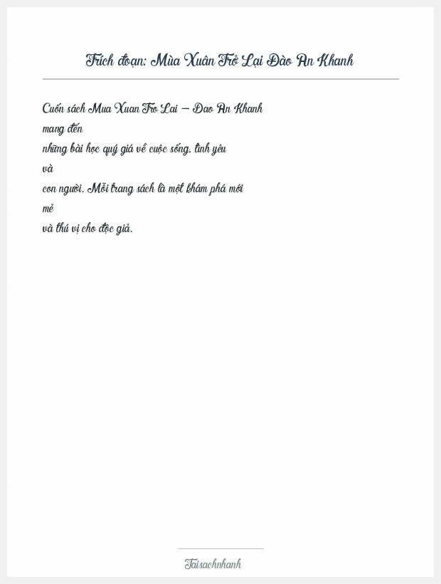 Trích đoạn Mùa Xuân Trở Lại Đào An Khanh