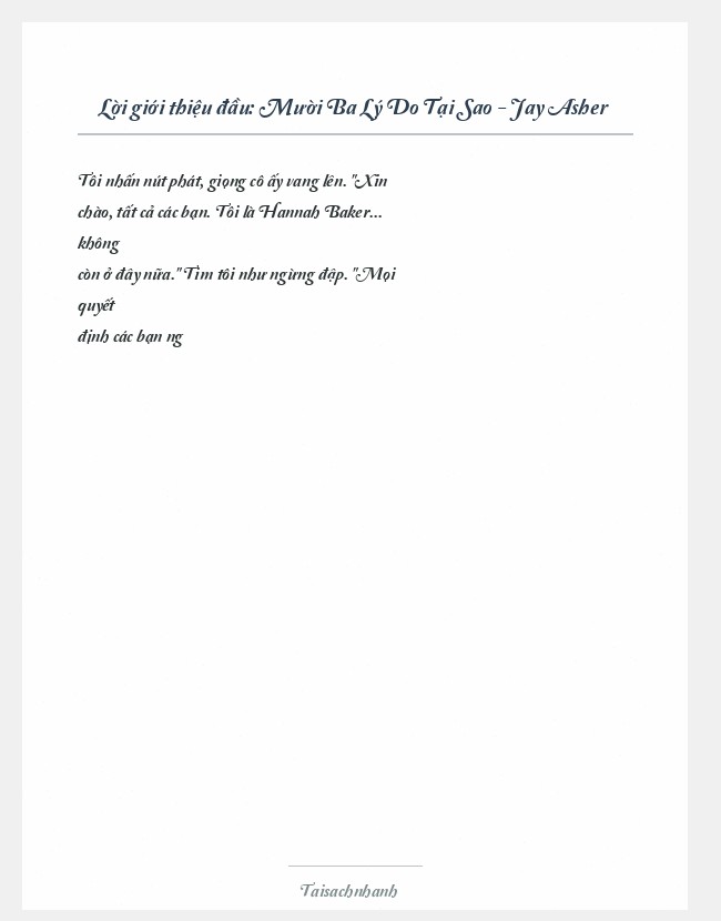 Trích đoạn Mười Ba Lý Do Tại Sao - Jay Asher