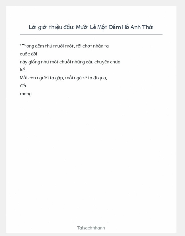 Trích đoạn Mười Lẻ Một Đêm Hồ Anh Thái