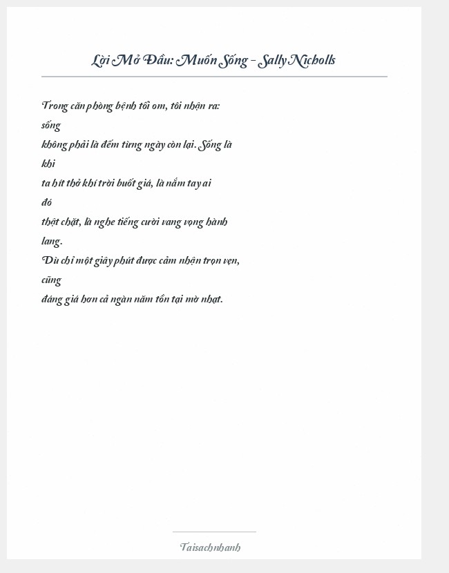 Trích đoạn Muốn Sống - Sally Nicholls